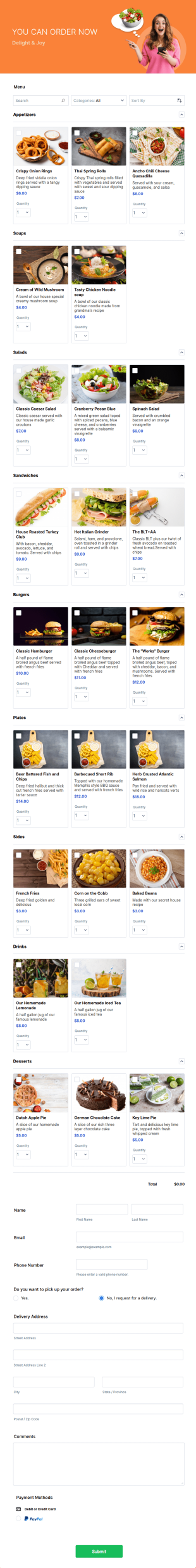 Restaurant Order Form Template