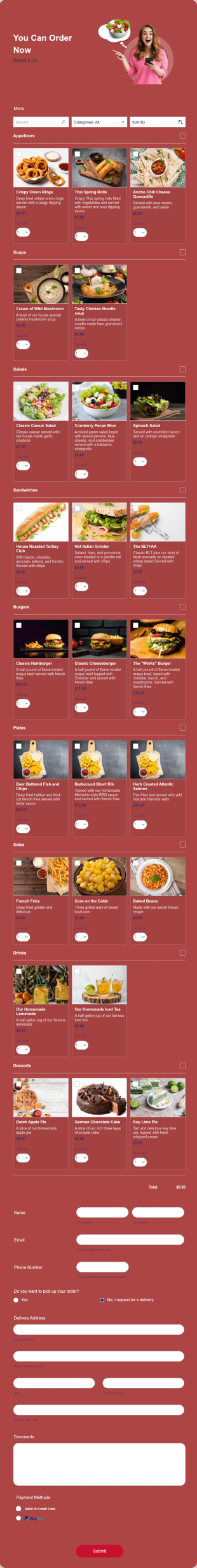 Restaurant Order Form Template