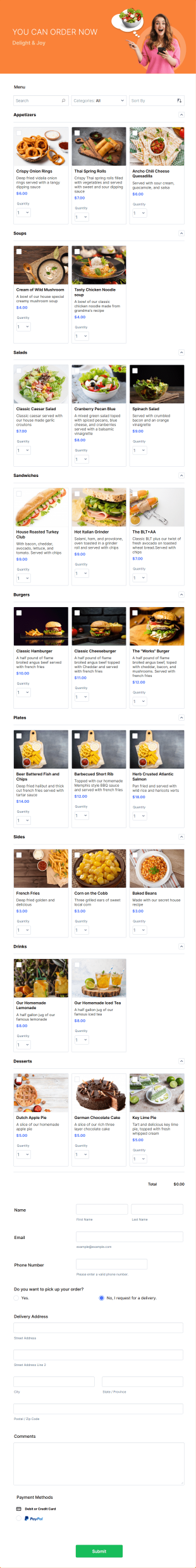 Restaurant Order Form Template