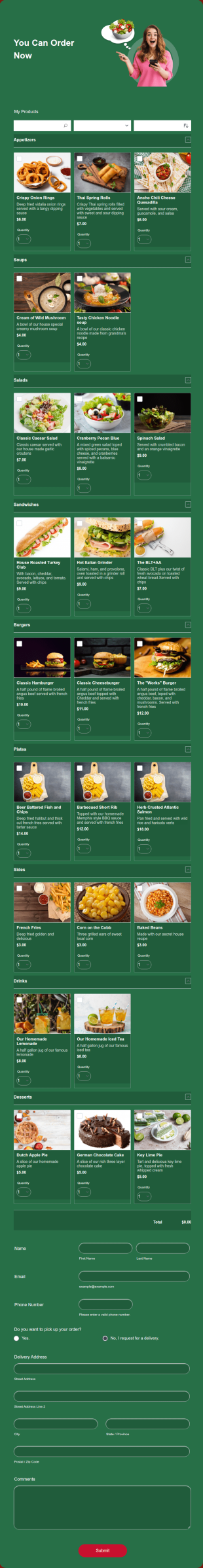 Restaurant Order Form Template