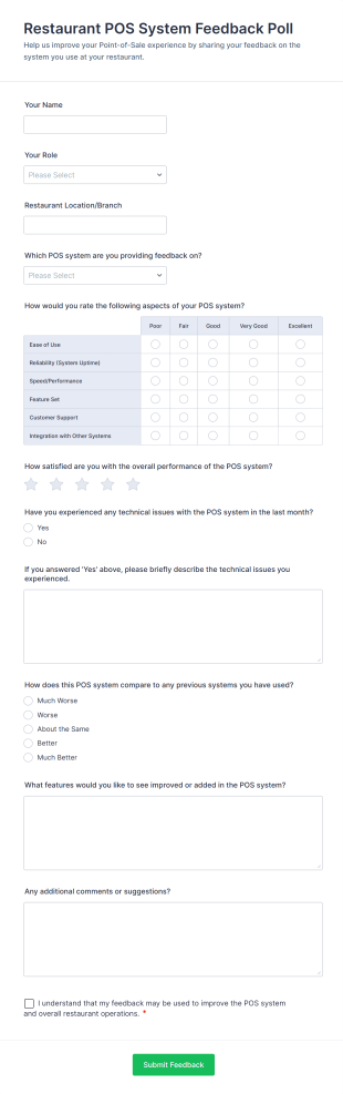 Restaurant POS System Feedback Poll Form Template