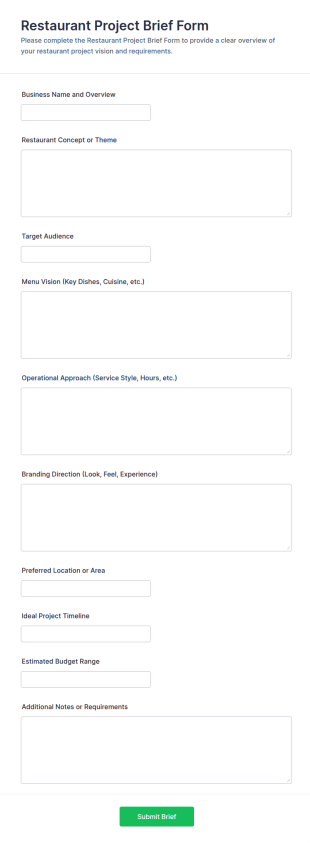 Restaurant Project Brief Form Template