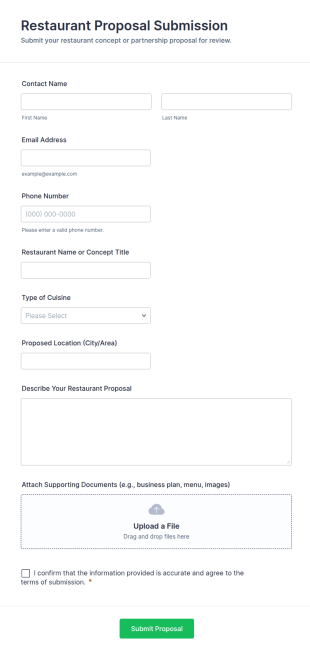 Restaurant Proposal Submission Form Template