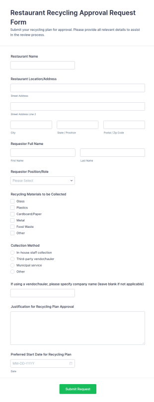 Restaurant Recycling Approval Request Form Template