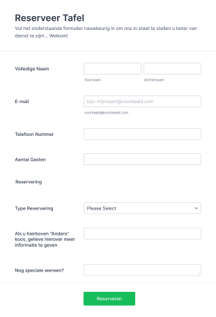 Restaurant Reservatieformulier Form Template
