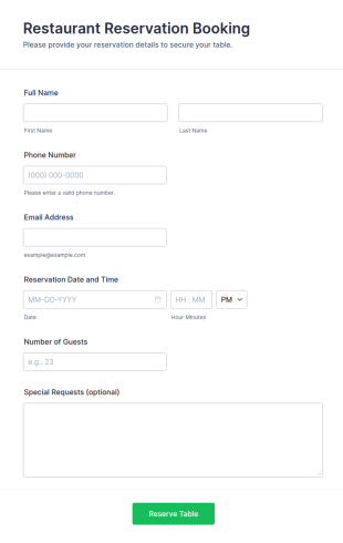Restaurant Reservation Form Template