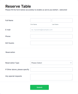 Reservation Form Template