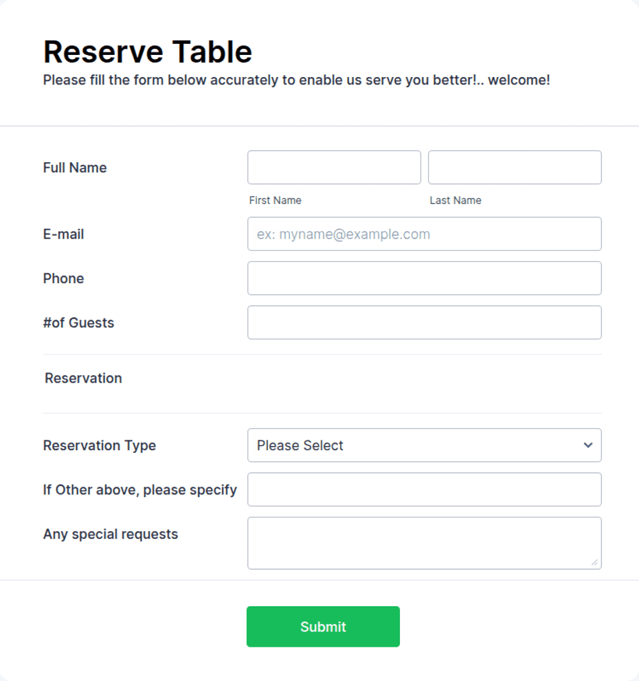 Reservation Form Template | Jotform