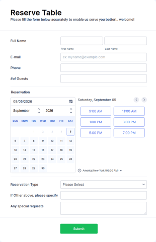 Restaurant Reservation Form Template