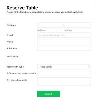 Restaurant Reservation Form Form Template