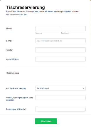 Restaurant Reservierungsformular Form Template