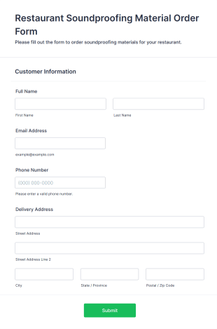 Restaurant Soundproofing Material Order Form Template