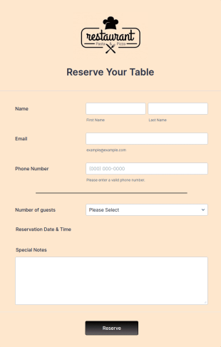 Restaurant Table Reservation Form Template