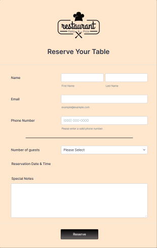 Restaurant Table Reservation Form Template
