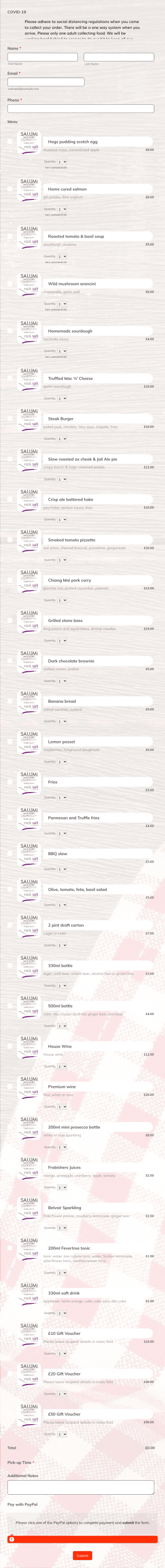 Restaurant Takeaway Order Form Template