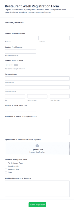 Restaurant Week Registration Form Template