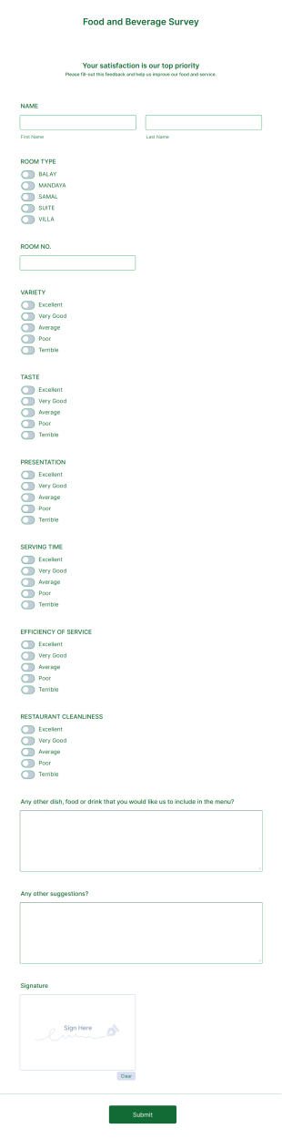 Restaurant's Feedback Form Template