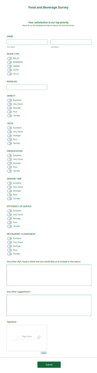 Restaurant's Feedback Form Template