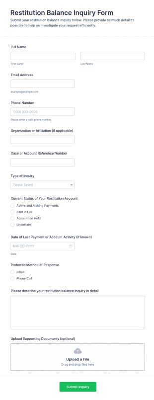 Restitution Balance Inquiry Form Template