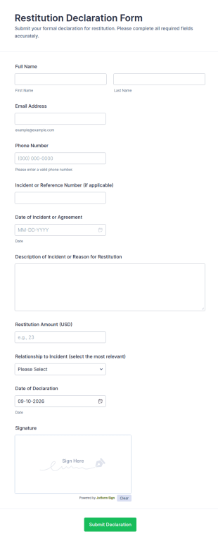 Restitution Declaration Form Template