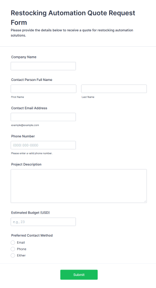 Restocking Automation Quote Request Form Template