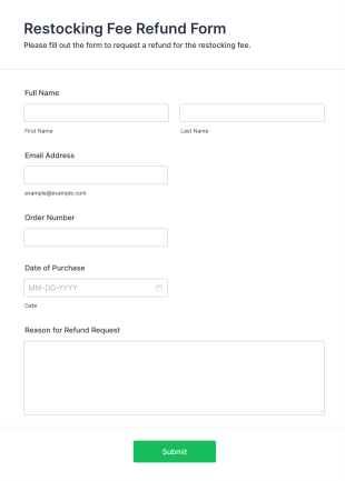 Restocking Fee Refund Form Template
