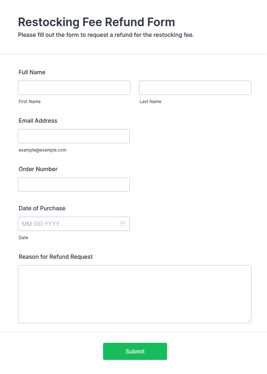 Restocking Form Restocking Fee Refund Form Template | Jotform