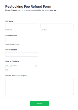 Restocking Fee Refund Form Template