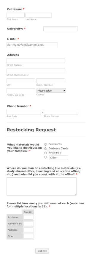 Restocking Request Form Template