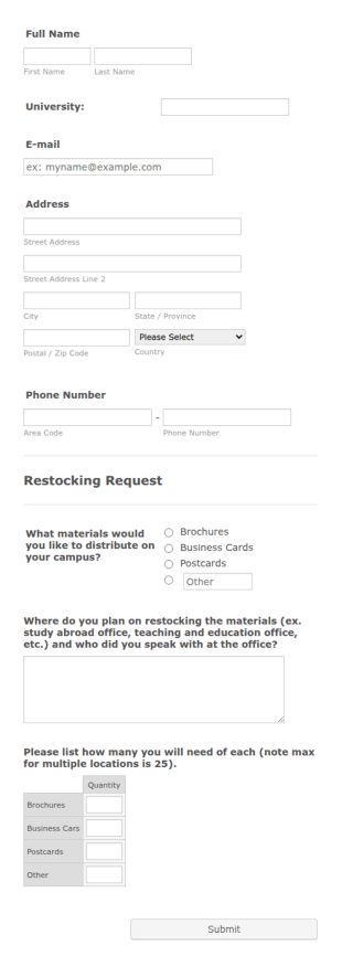 Restocking Request Form Template