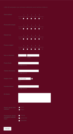 Restoran Değerlendirme Form Template
