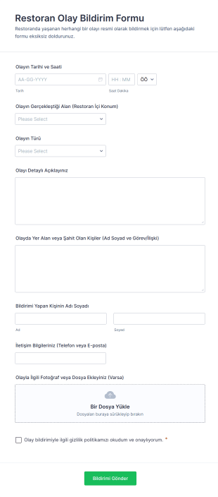 Restoran Olay Bildirim Form Template