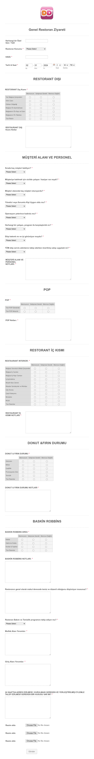 Restoran Ziyareti Anket Form Template