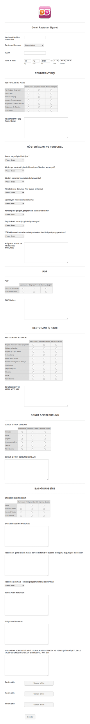 Restoran Ziyareti Anket Form Şablonu