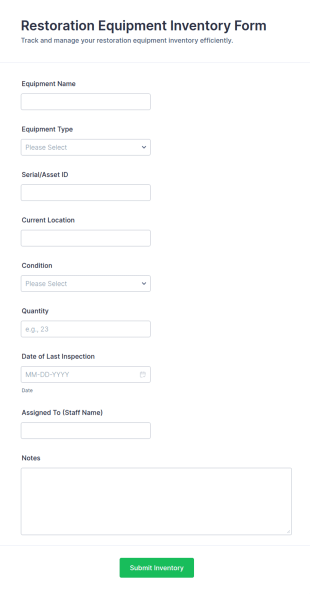 Restoration Equipment Inventory Form Template