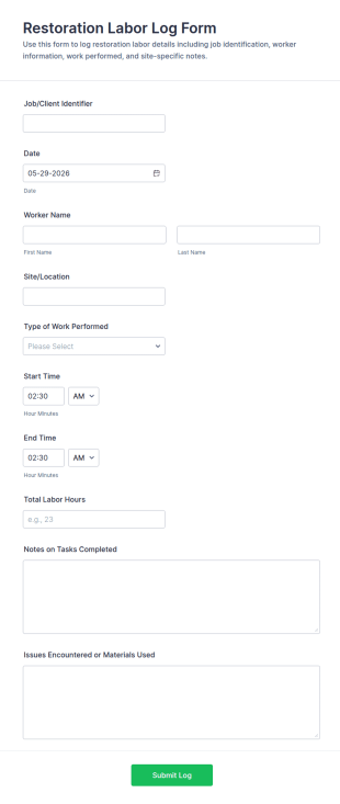 Restoration Labor Log Form Template