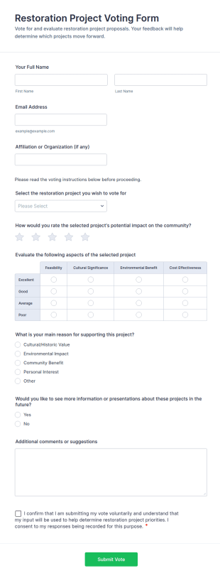Restoration Project Voting Form Template