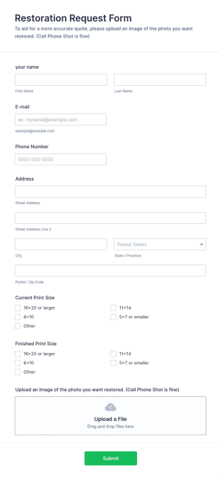 Photo Restoration Request Form Template