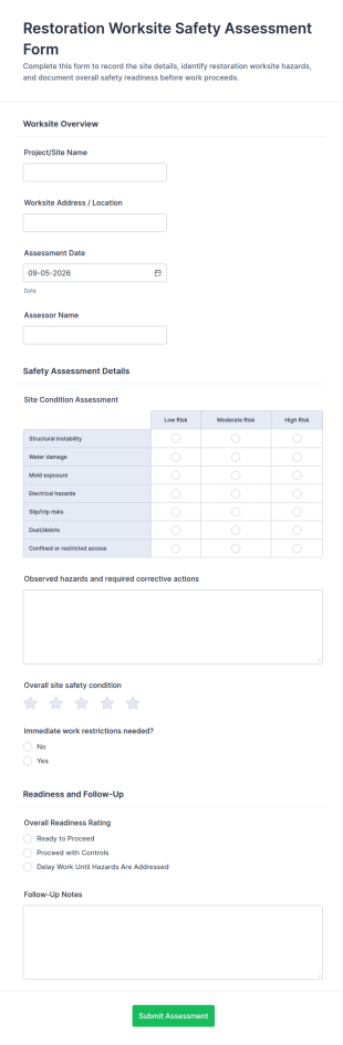 Restoration Worksite Safety Assessment Form Template