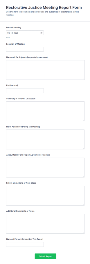 Restorative Justice Meeting Report Form Template