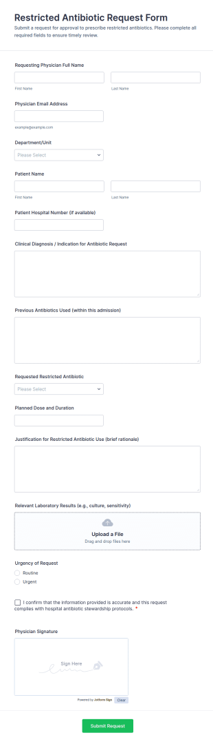 Restricted Antibiotic Request Form Template