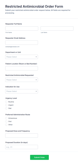 Restricted Antimicrobial Order Form Template