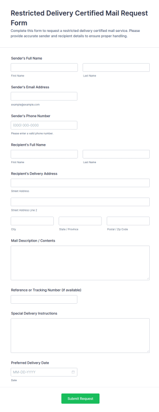 Restricted Delivery Certified Mail Request Form Template