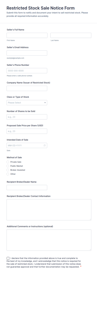 Restricted Stock Sale Notice Form Template