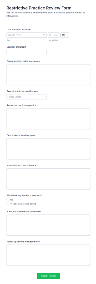 Restrictive Practice Review Form Template