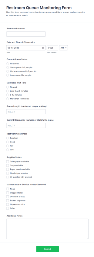 Restroom Queue Monitoring Form Template