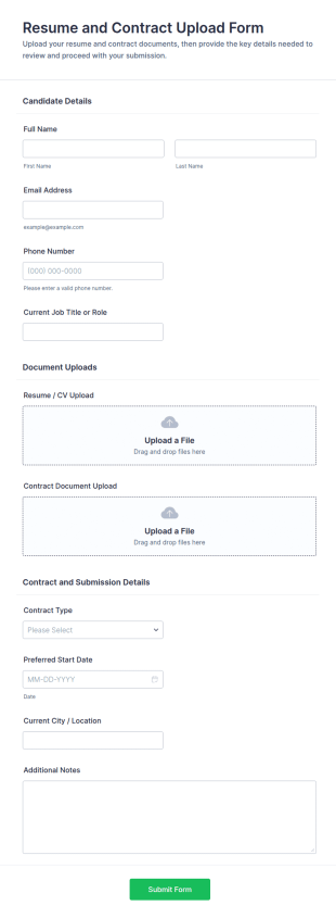Resume And Contract Upload Form Template