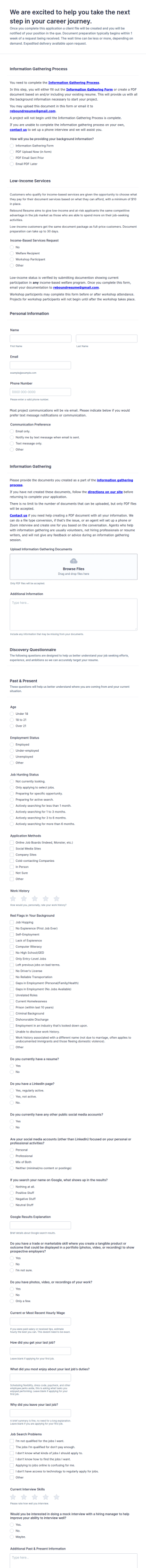 Resume Client Files Form Template