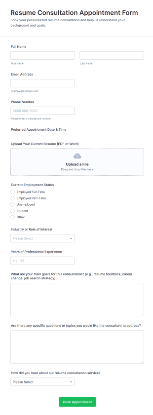 Resume Consultation Appointment Form Template