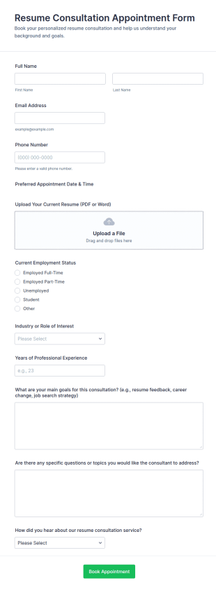 Resume Consultation Appointment Form Template
